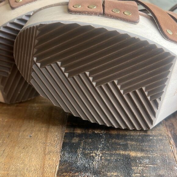 LOFT LEATHER CROSSED CLOG MISSY WOMENS SANDALS WOODEN HEELS size 7.5 - Picture 5 of 5